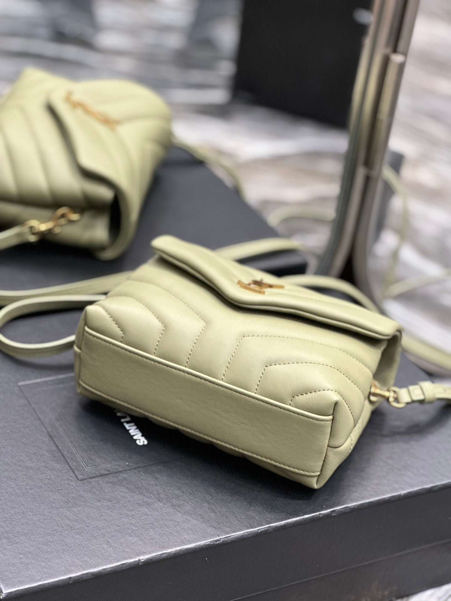 Saint Laurent Toy Loulou Quilted Leather Shoulder Bag in Sage Green