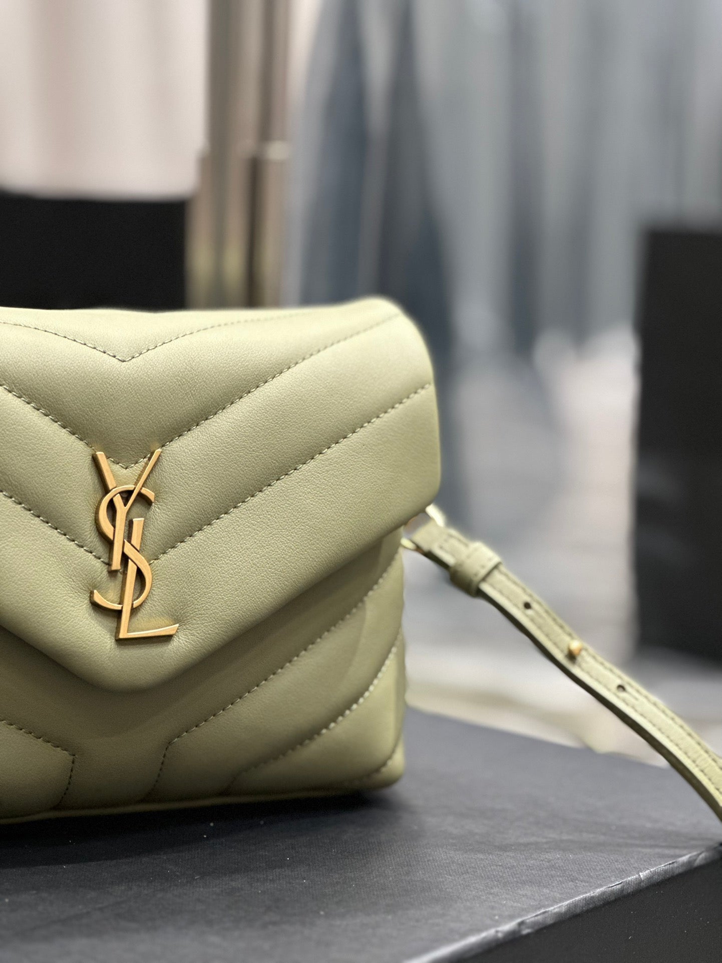 Saint Laurent Toy Loulou Quilted Leather Shoulder Bag in Sage Green