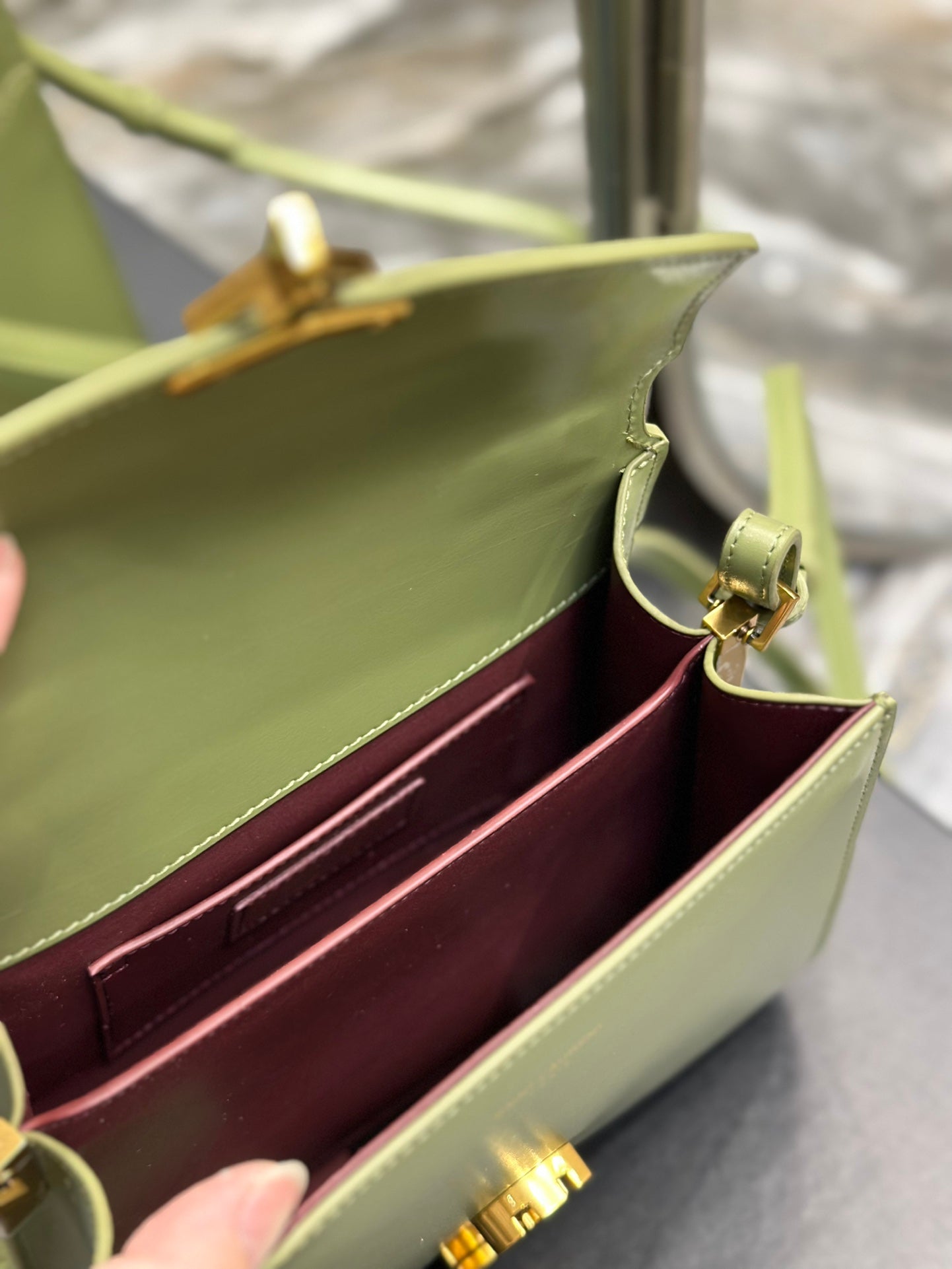 Saint Laurent Cassandra Mini Top Handle Bag in Sage Green Leather