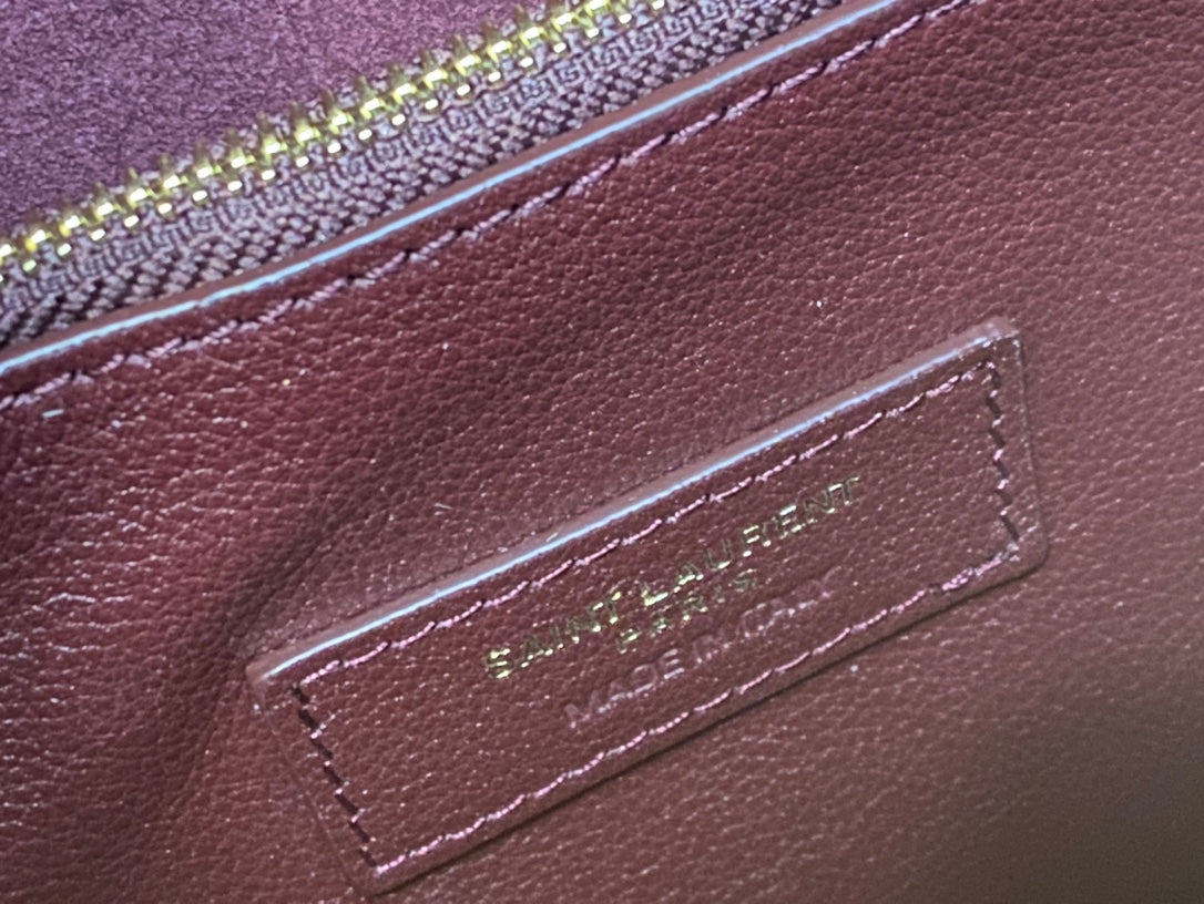 Saint Laurent Le 5 à 7 Small Hobo Bag in Burgundy Leather with Gold Logo