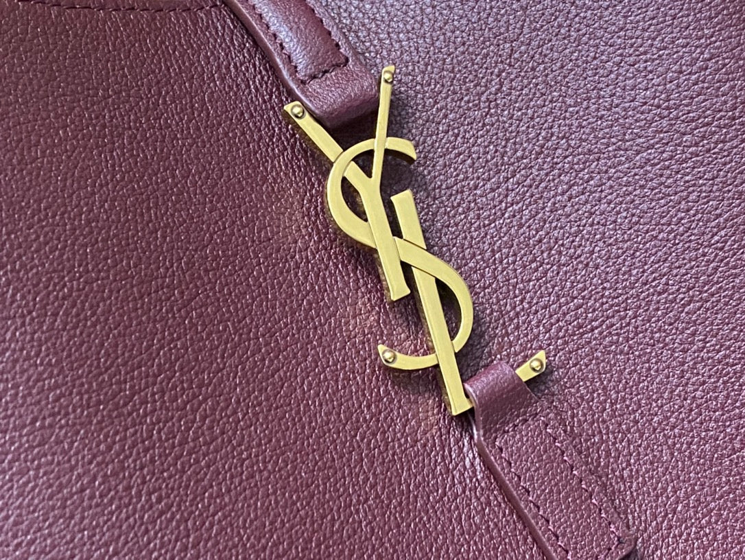 Saint Laurent Le 5 à 7 Small Hobo Bag in Burgundy Leather with Gold Logo