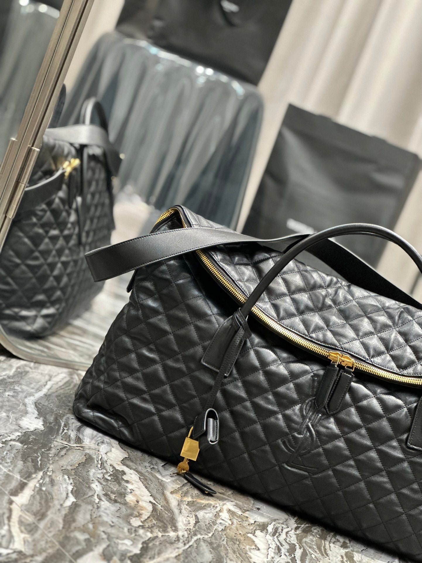 Saint Laurent Icare Maxi Shopping Bag in Quilted Lambskin - Black