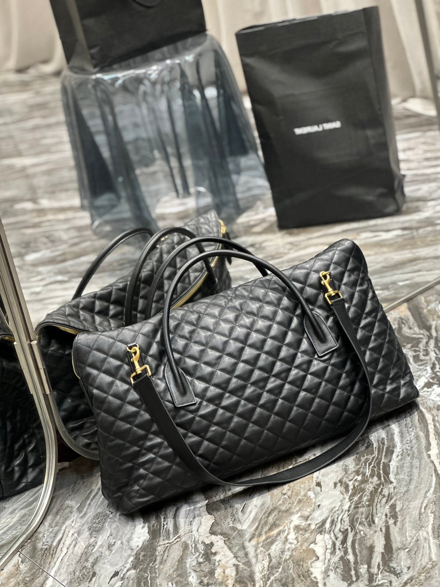 Saint Laurent Icare Maxi Shopping Bag in Quilted Lambskin - Black