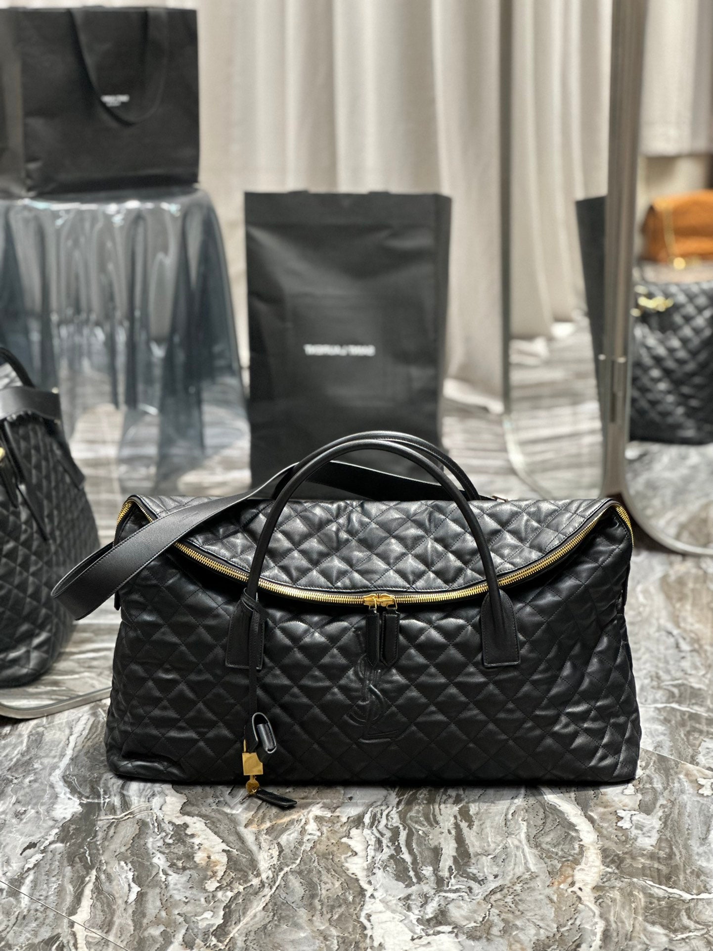Saint Laurent Icare Maxi Shopping Bag in Quilted Lambskin - Black