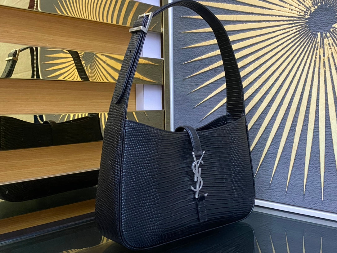 Saint Laurent Le 5 à 7 Lizard-Embossed Leather Hobo Bag - Black