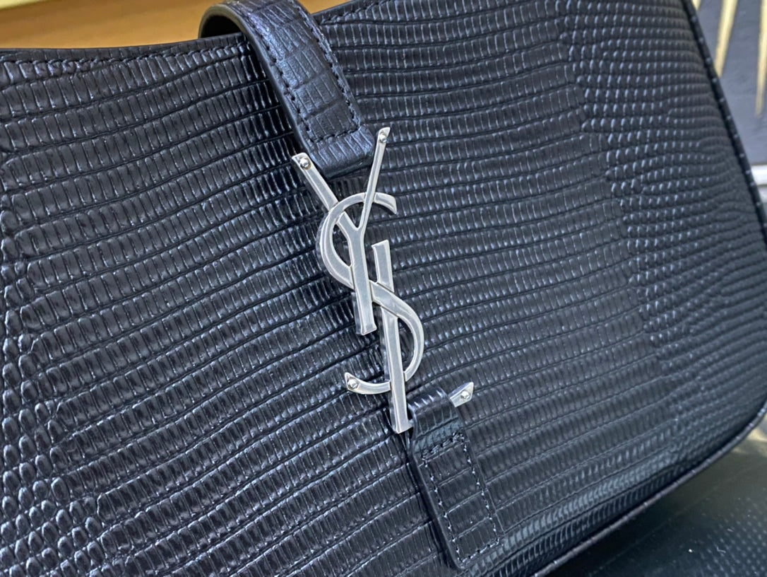 Saint Laurent Le 5 à 7 Lizard-Embossed Leather Hobo Bag - Black