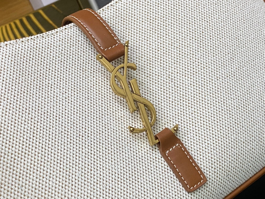 Saint Laurent LE 5 À 7 Hobo Bag in Canvas and Smooth Leather