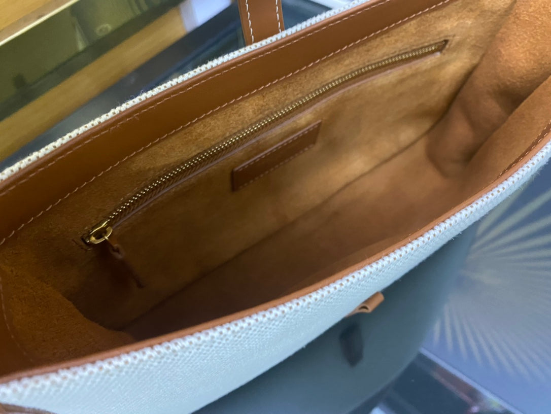 Saint Laurent LE 5 À 7 Hobo Bag in Canvas and Smooth Leather