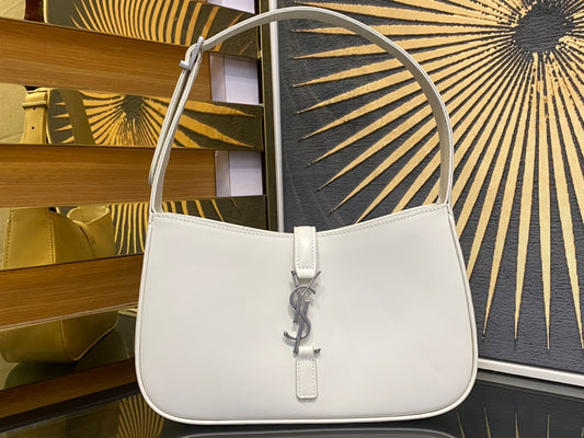 Saint Laurent Le 5 à 7 Leather Hobo Bag - White with Silver-Tone Monogram