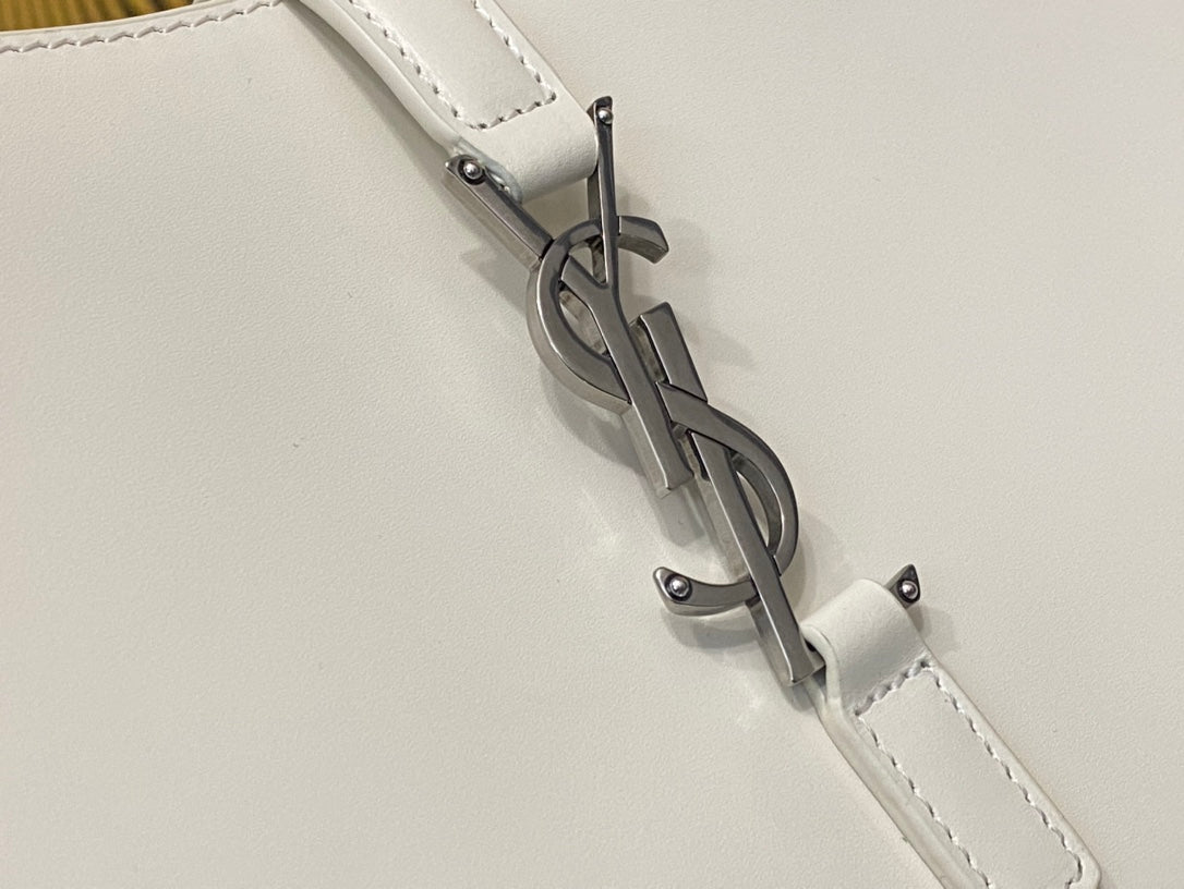 Saint Laurent Le 5 à 7 Leather Hobo Bag - White with Silver-Tone Monogram