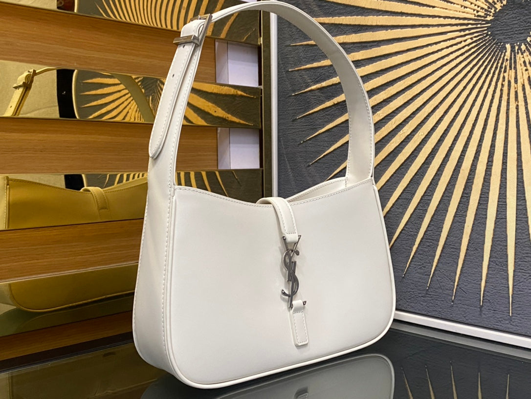 Saint Laurent Le 5 à 7 Leather Hobo Bag - White with Silver-Tone Monogram