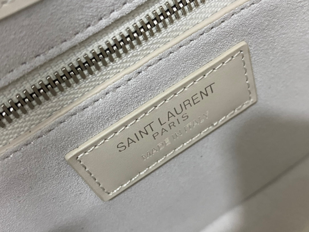 Saint Laurent Le 5 à 7 Leather Hobo Bag - White with Silver-Tone Monogram