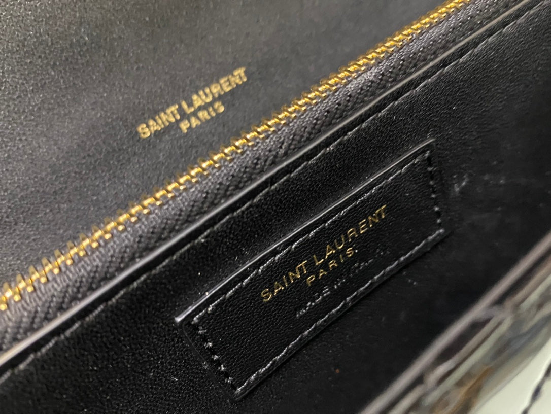 Saint Laurent Cassandra Black Patent Leather Lattice Shoulder Bag