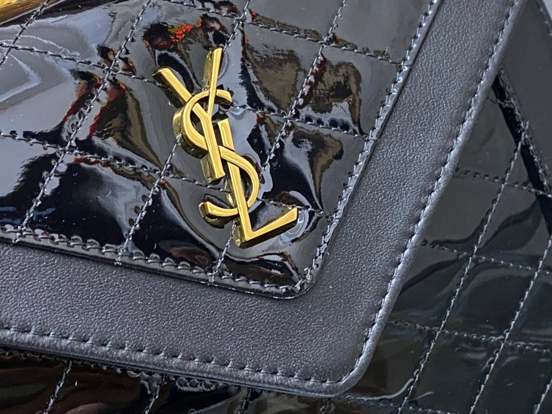 Saint Laurent Cassandra Black Patent Leather Lattice Shoulder Bag