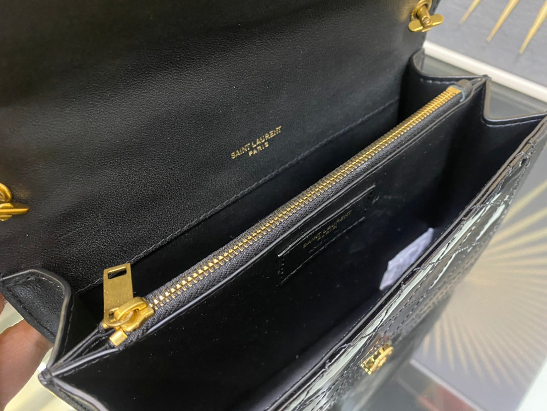 Saint Laurent Cassandra Black Patent Leather Lattice Shoulder Bag