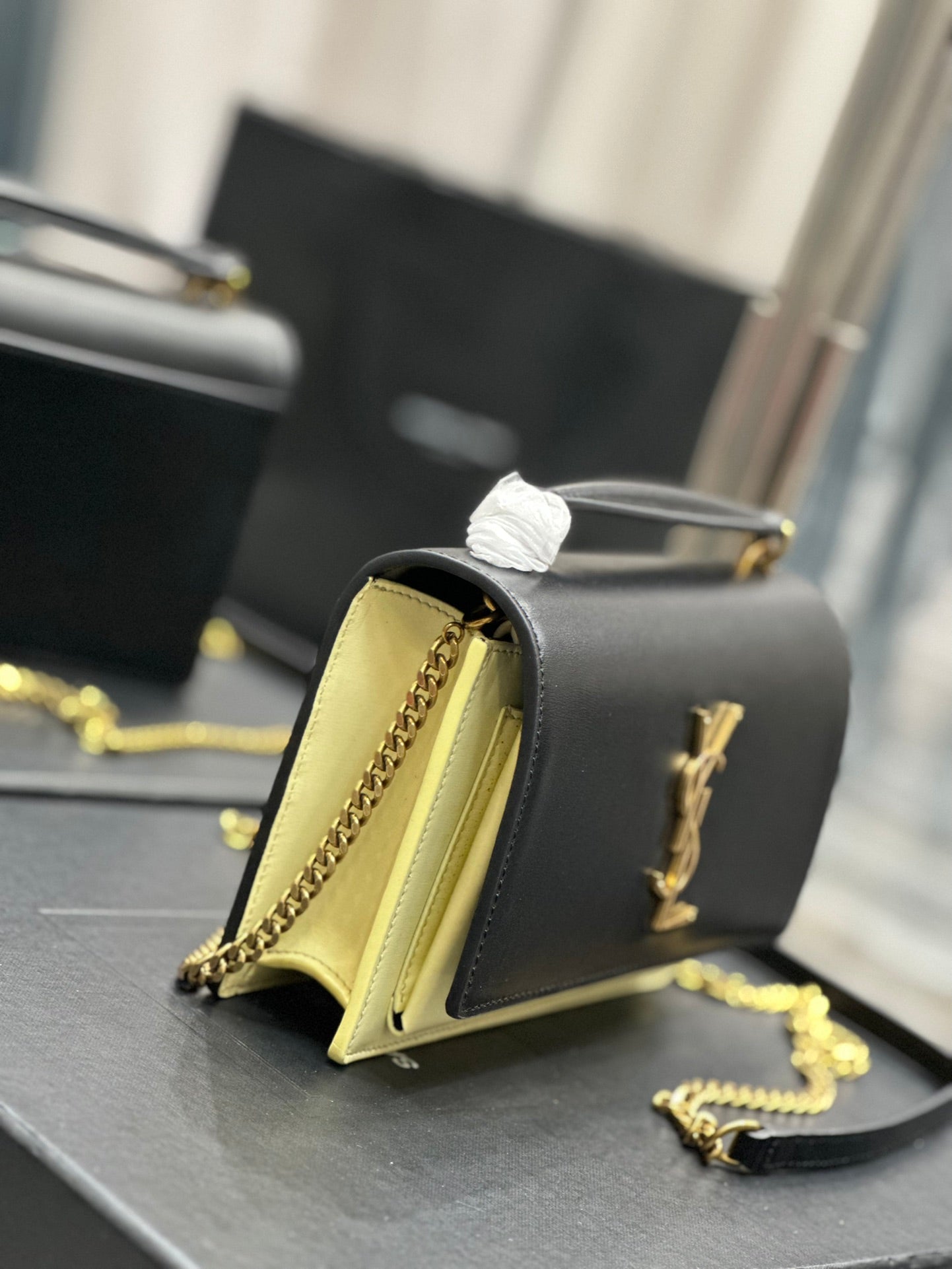 Saint Laurent YSL Kate Medium Shoulder Bag in Black Leather with Gold Hardware