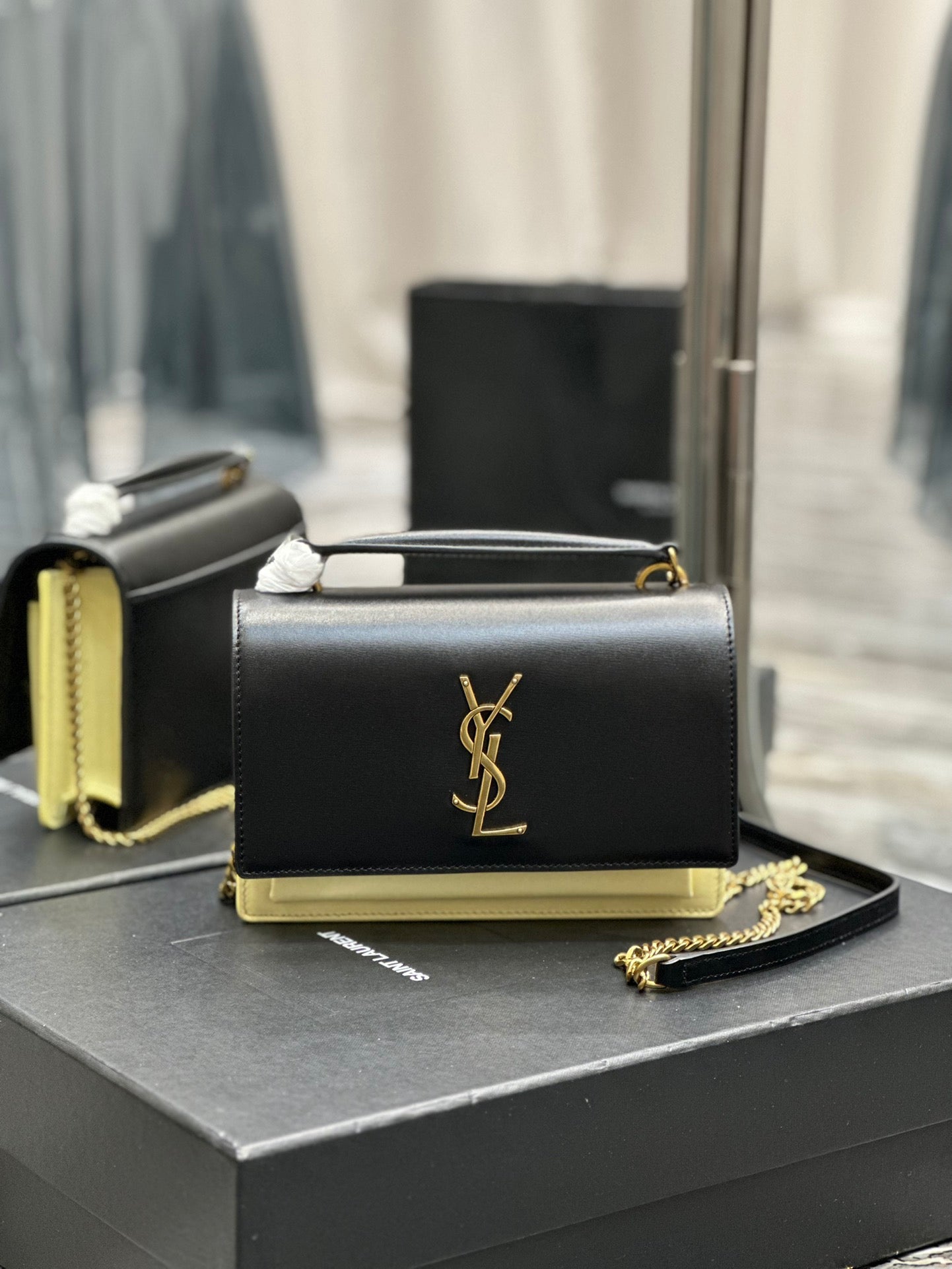 Saint Laurent YSL Kate Medium Shoulder Bag in Black Leather with Gold Hardware