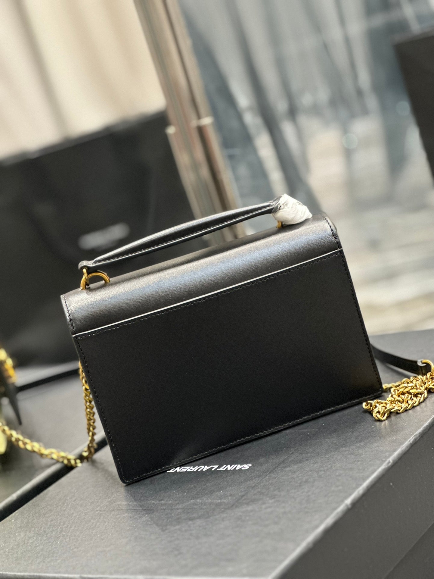 Saint Laurent YSL Kate Medium Shoulder Bag in Black Leather with Gold Hardware
