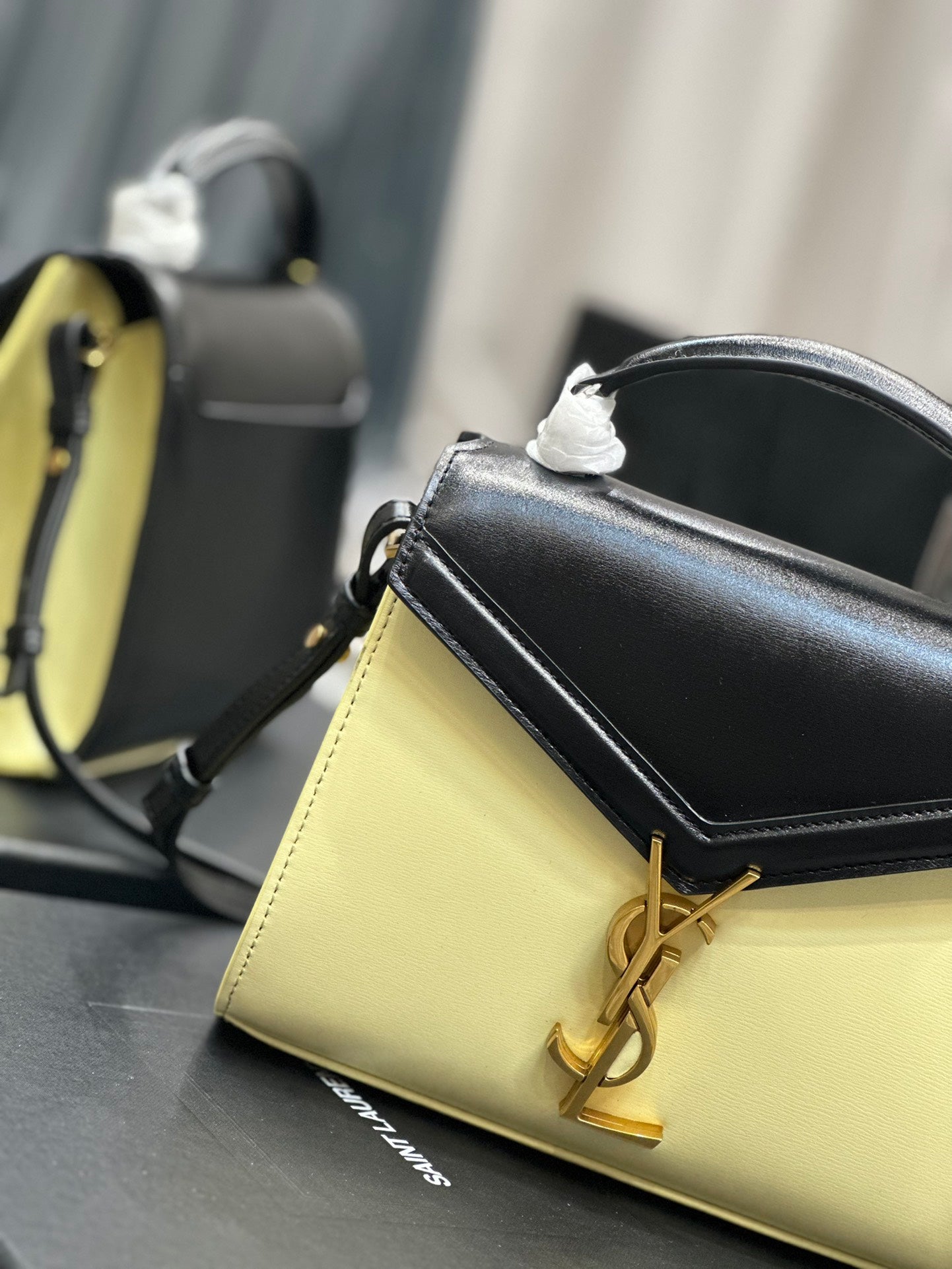 Saint Laurent Cassandra Mini Two-Tone Top Handle Bag - Black/Cream