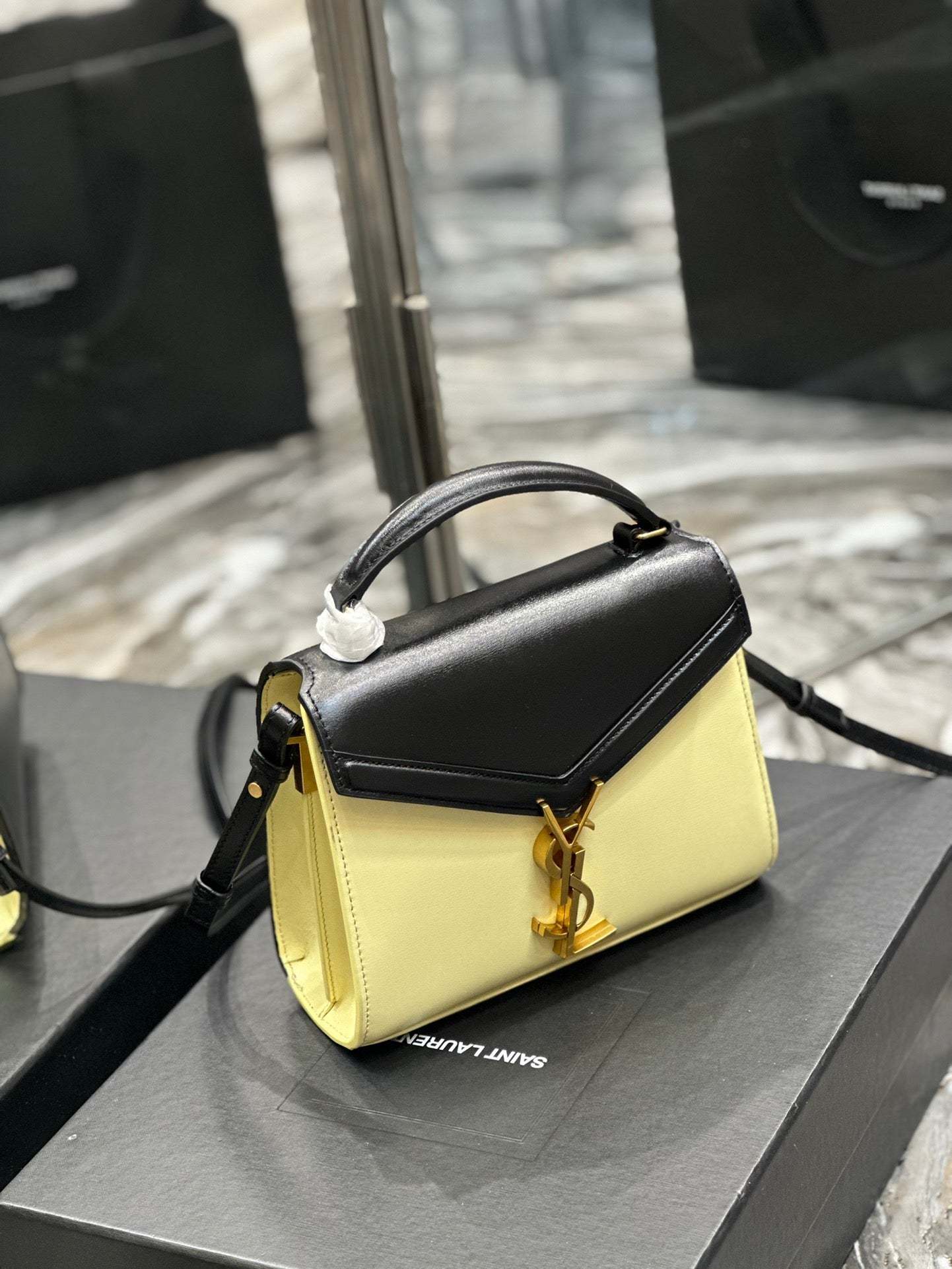 Saint Laurent Cassandra Mini Two-Tone Top Handle Bag - Black/Cream