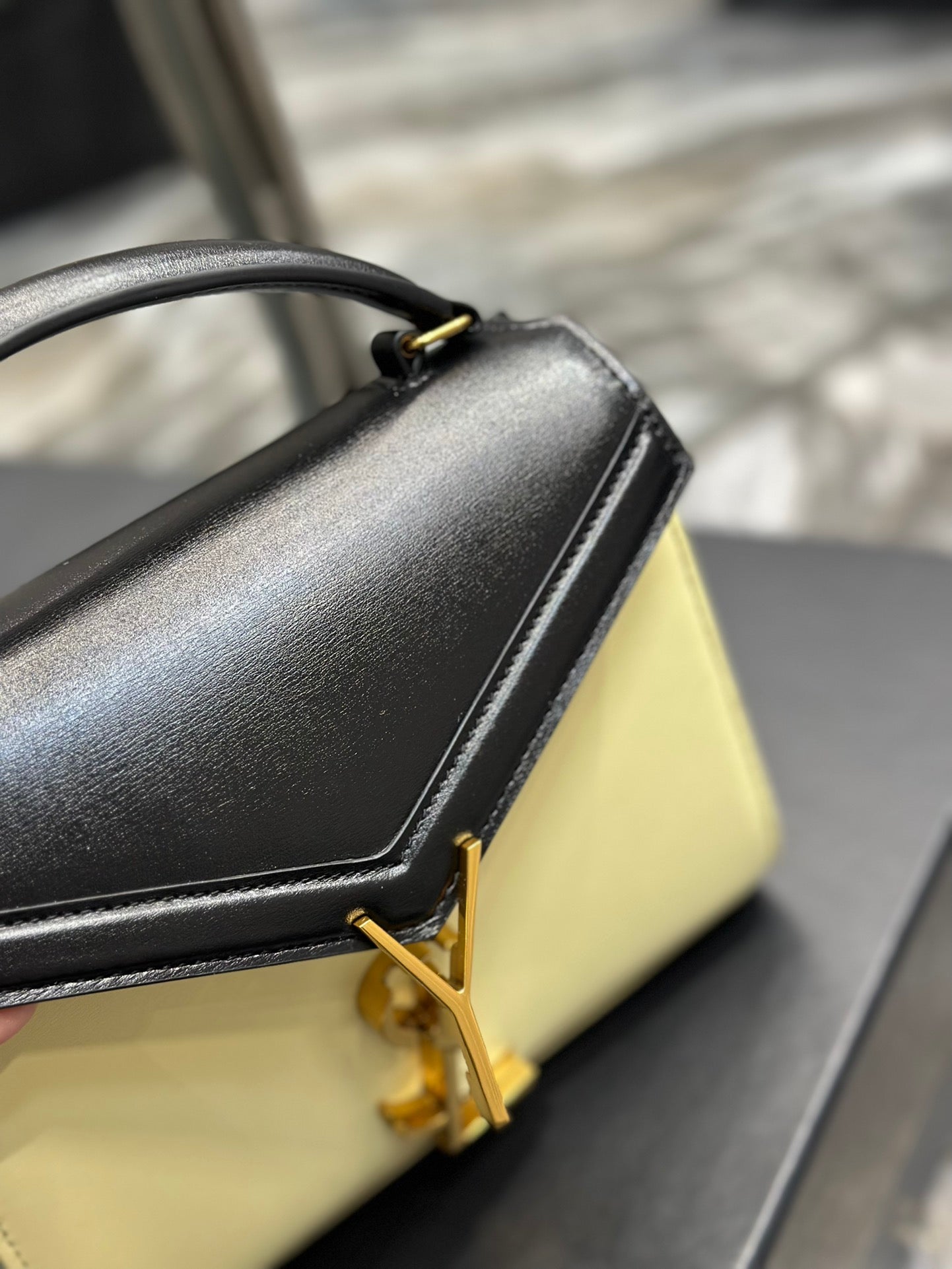 Saint Laurent Cassandra Mini Two-Tone Top Handle Bag - Black/Cream