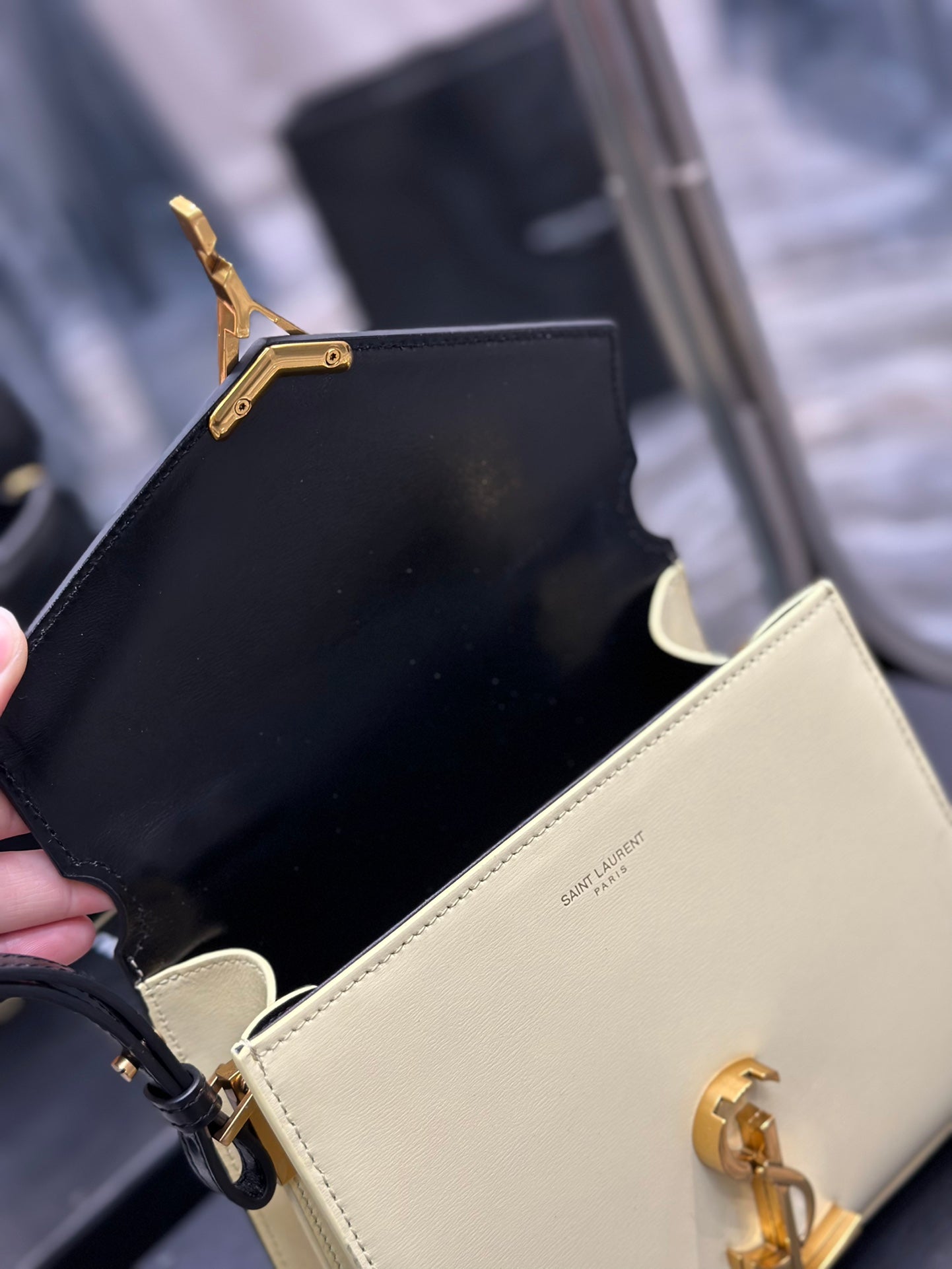 Saint Laurent Cassandra Mini Two-Tone Top Handle Bag - Black/Cream