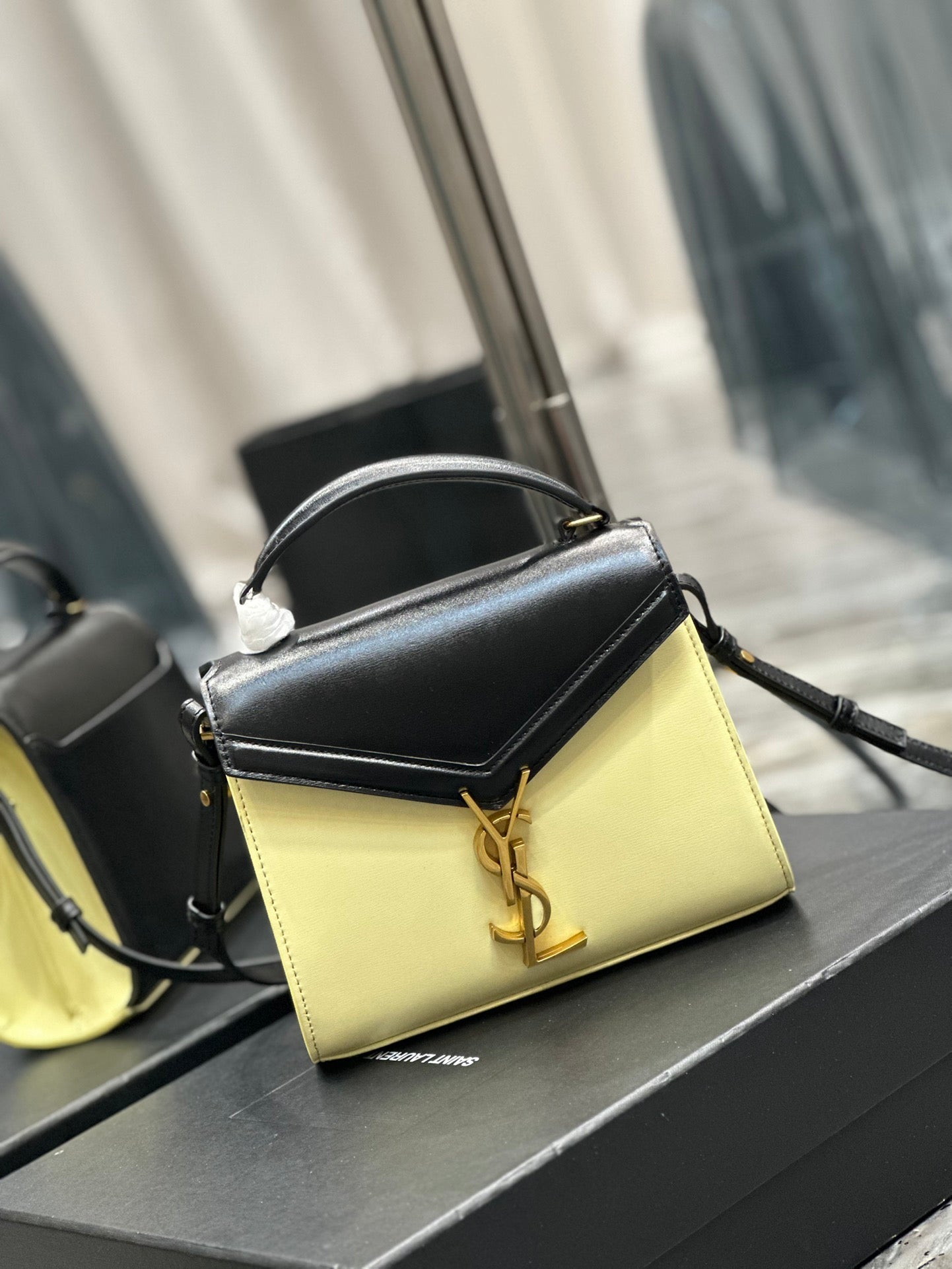Saint Laurent Cassandra Mini Two-Tone Top Handle Bag - Black/Cream