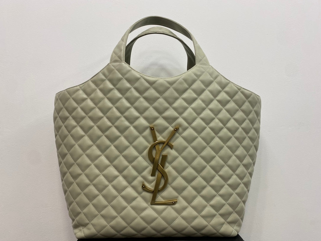 Saint Laurent Icare Maxi Shopping Bag in Quilted Leather - Sage Green