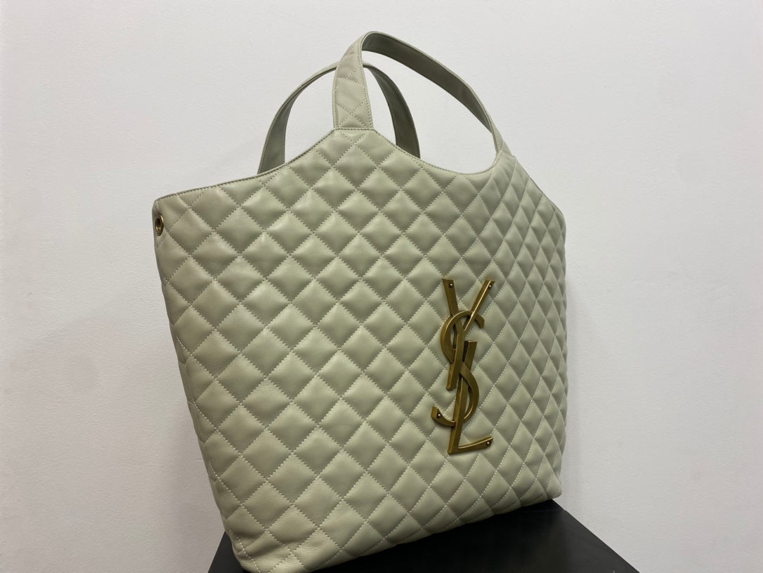 Saint Laurent Icare Maxi Shopping Bag in Quilted Leather - Sage Green