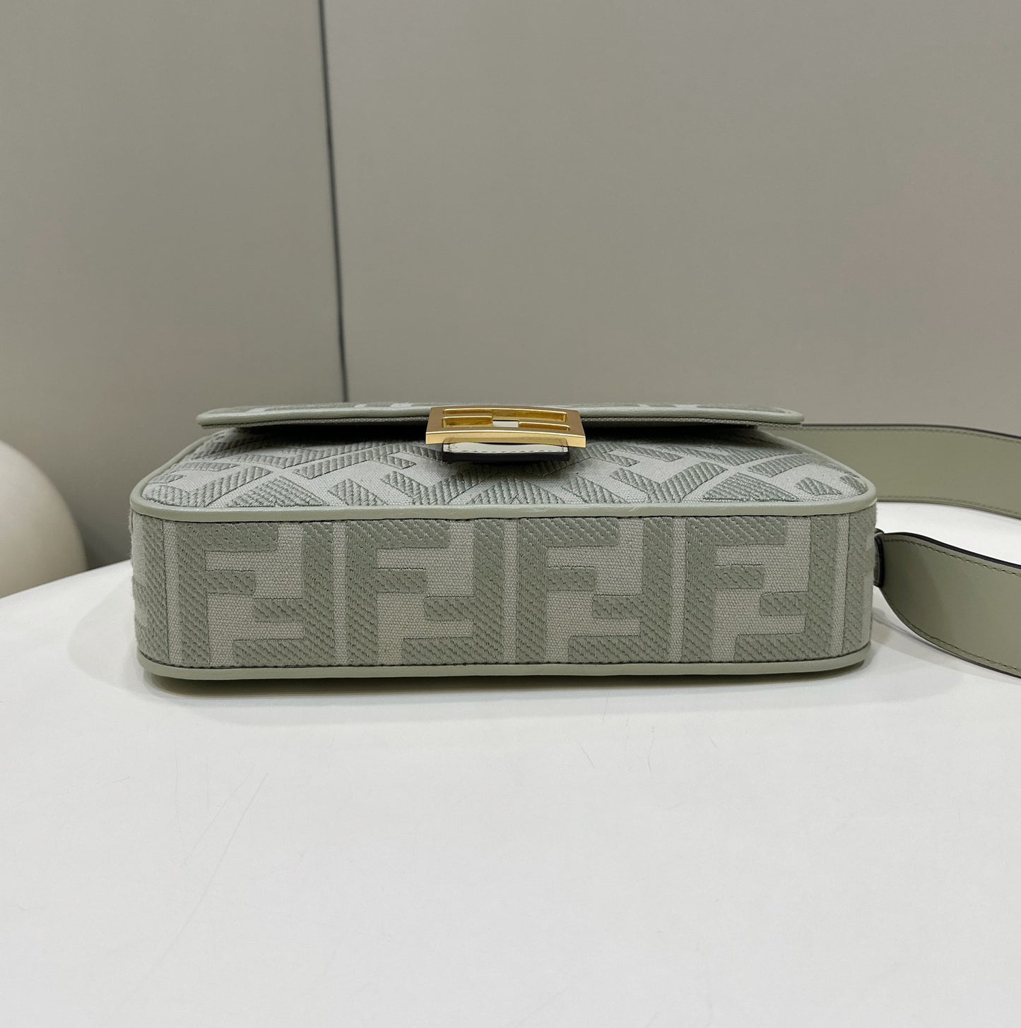 Fendi Baguette FF Embossed Fabric Shoulder Bag - Sage Green
