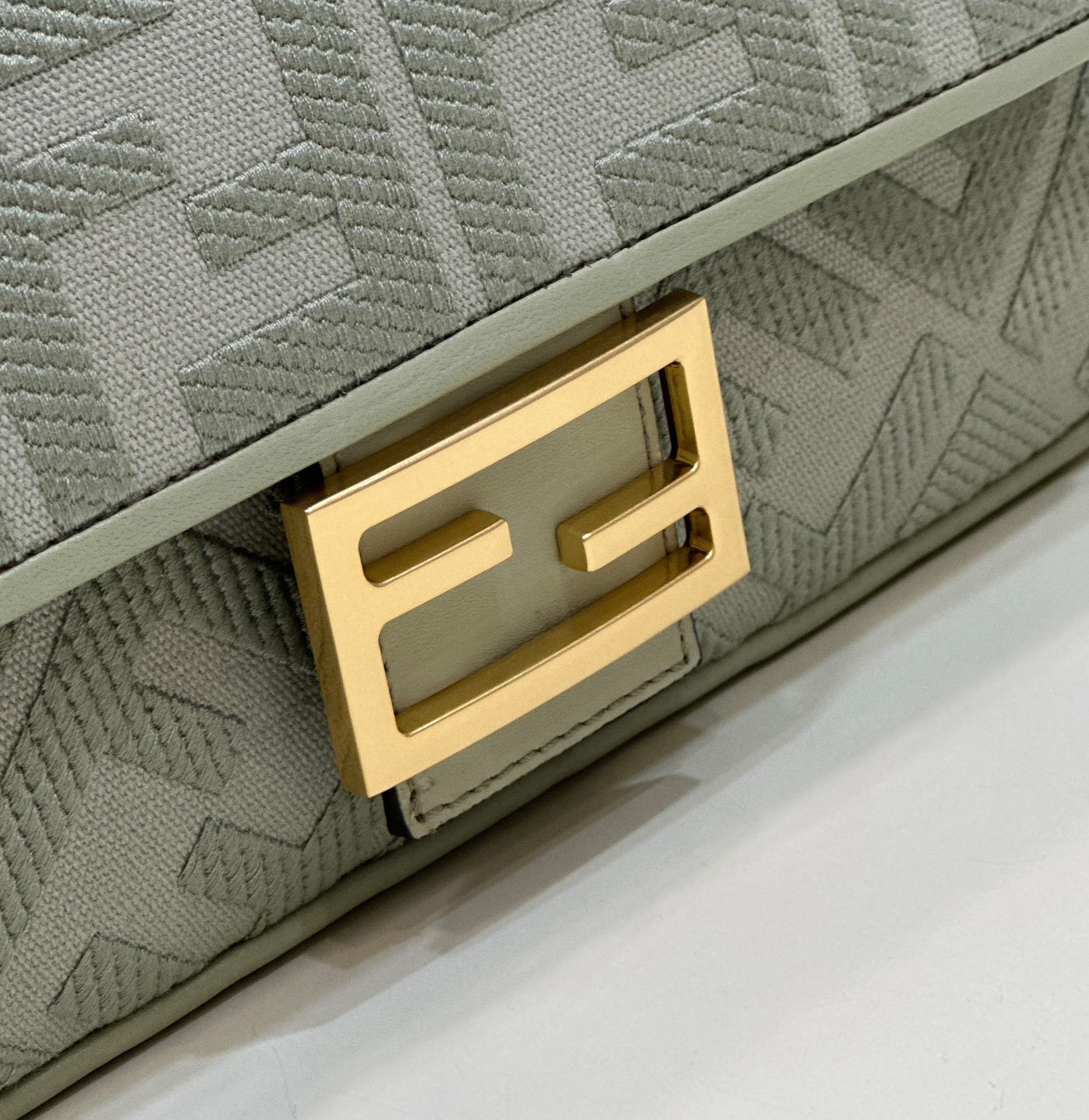 Fendi Baguette FF Embossed Fabric Shoulder Bag - Sage Green
