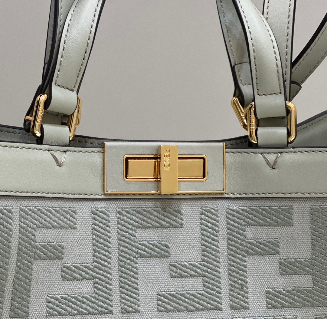 Fendi FF Monogram Canvas Peekaboo X-Tote Bag - Sage Green
