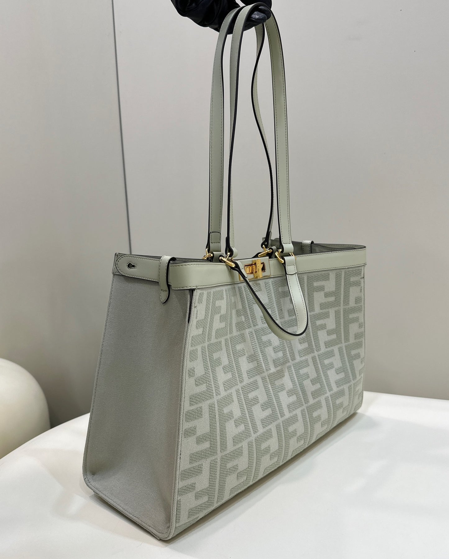 Fendi FF Monogram Canvas Peekaboo X-Tote Bag - Sage Green