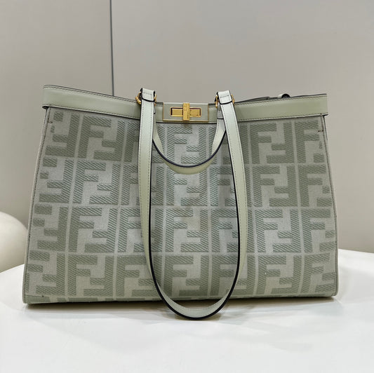 Fendi FF Monogram Canvas Peekaboo X-Tote Bag - Sage Green