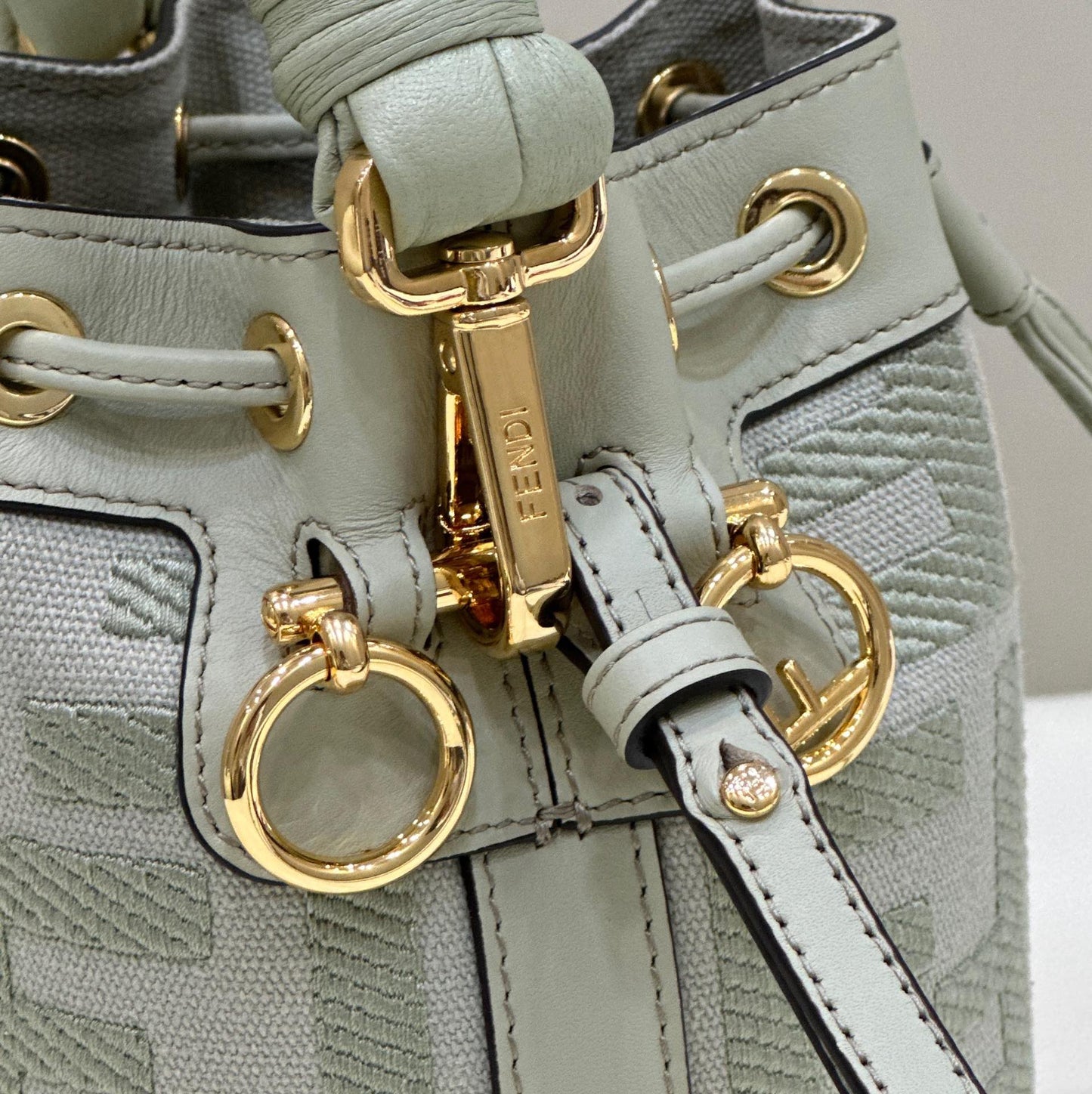 Fendi Mon Tresor Mini Bucket Bag in Mint Green Leather with Braided Handle