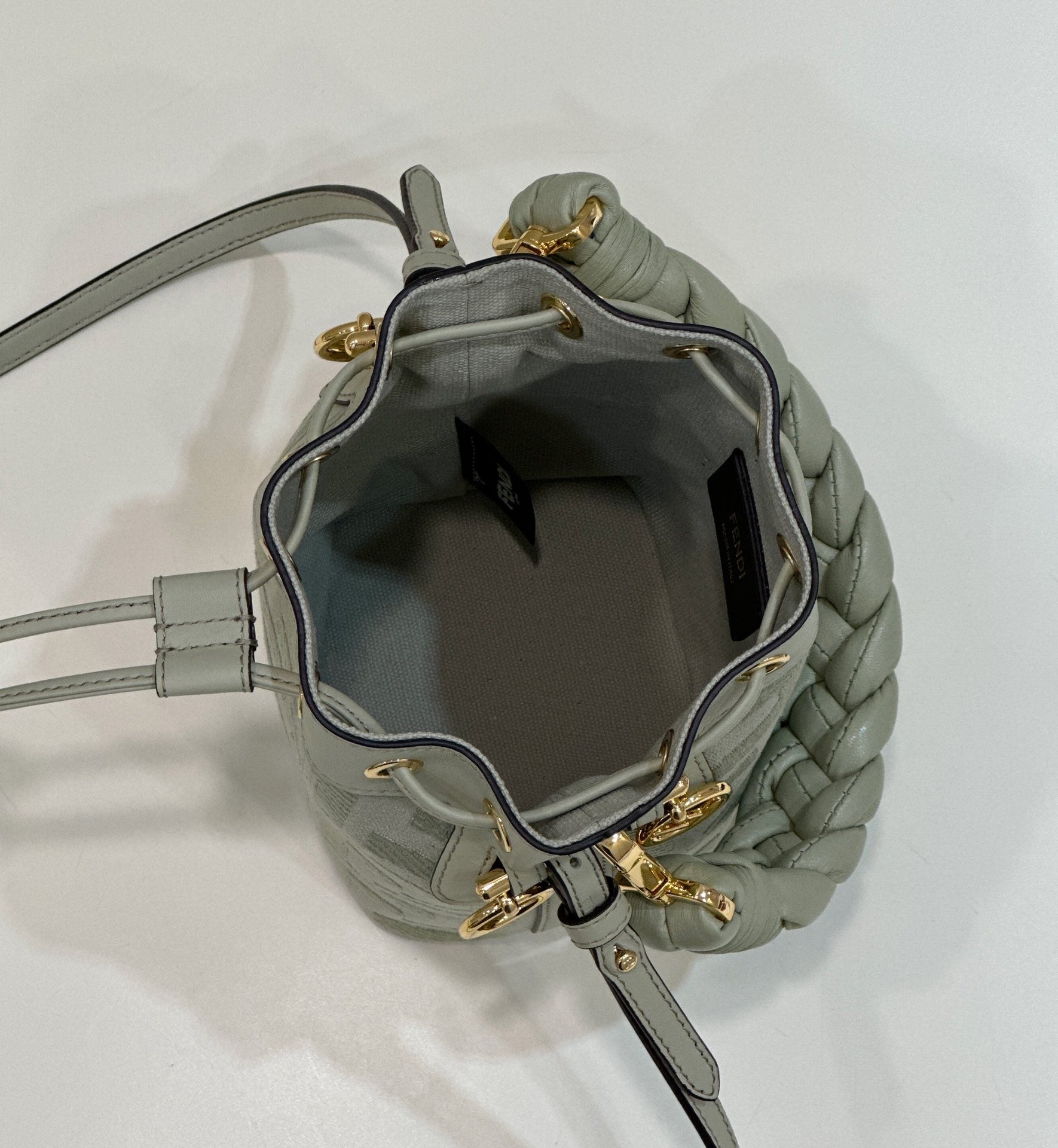 Fendi Mon Tresor Mini Bucket Bag in Mint Green Leather with Braided Handle