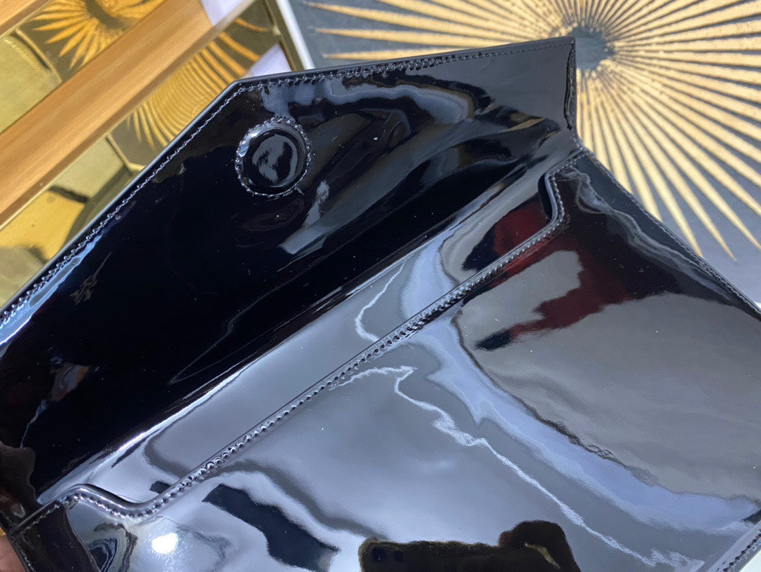 Saint Laurent Uptown Pouch in Black Patent Leather with Gold Logo