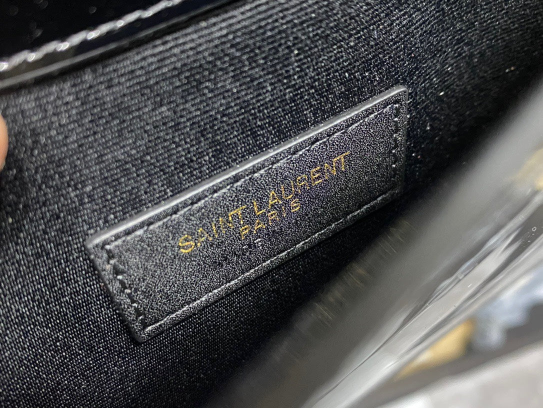 Saint Laurent Uptown Pouch in Black Patent Leather with Gold Logo