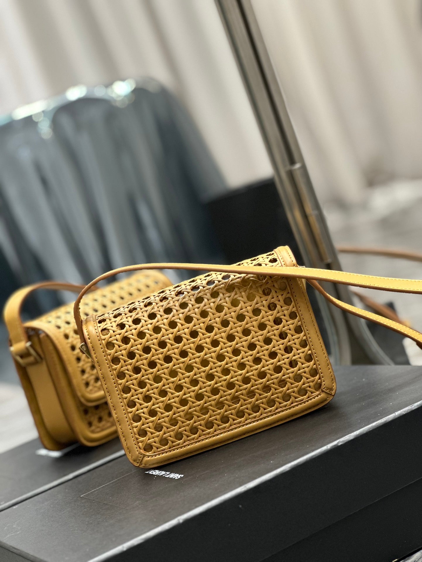 Saint Laurent Small Solferino Satchel in Perforated Leather - Mustard Yellow