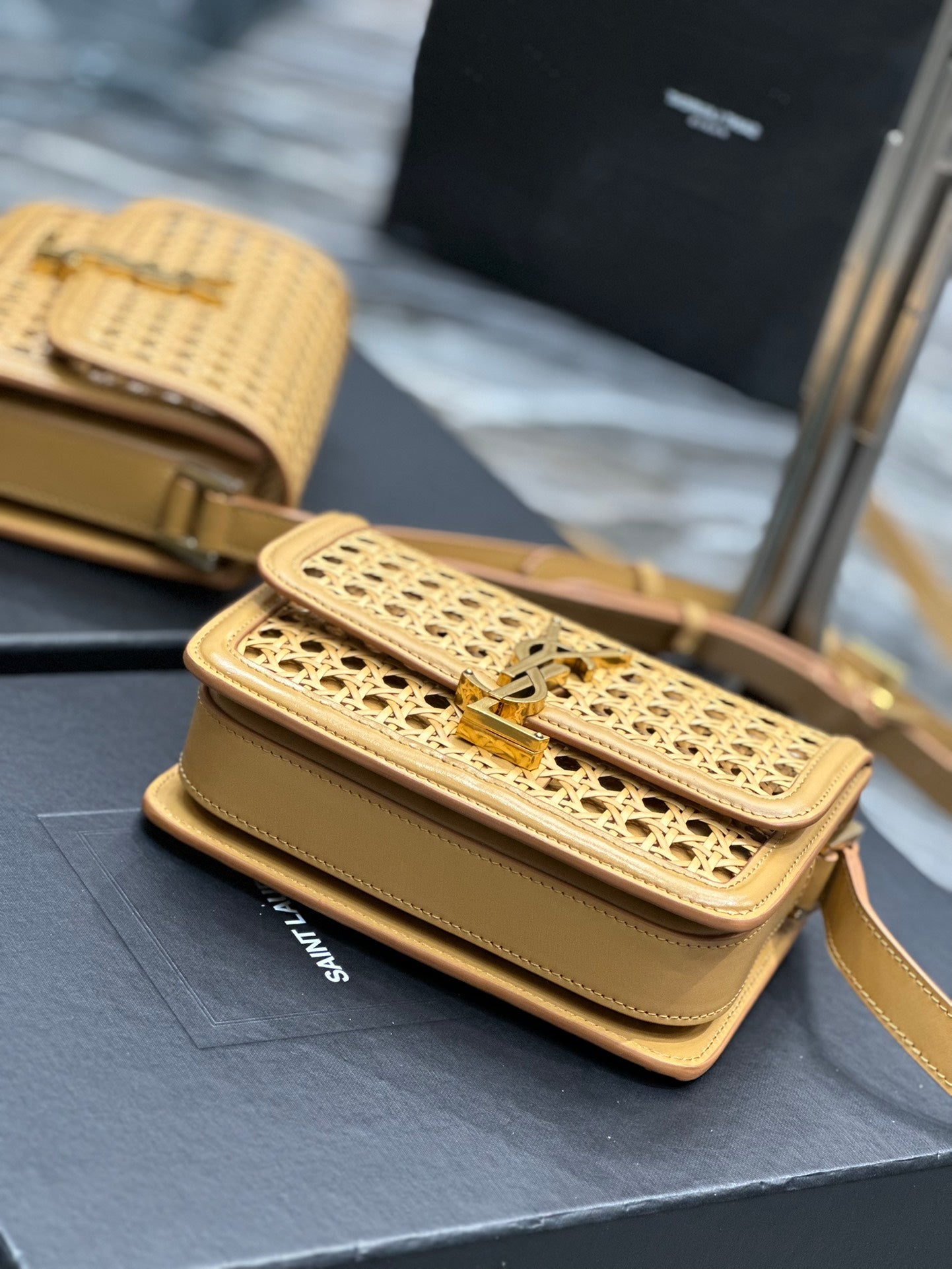 Saint Laurent Small Solferino Satchel in Perforated Leather - Mustard Yellow