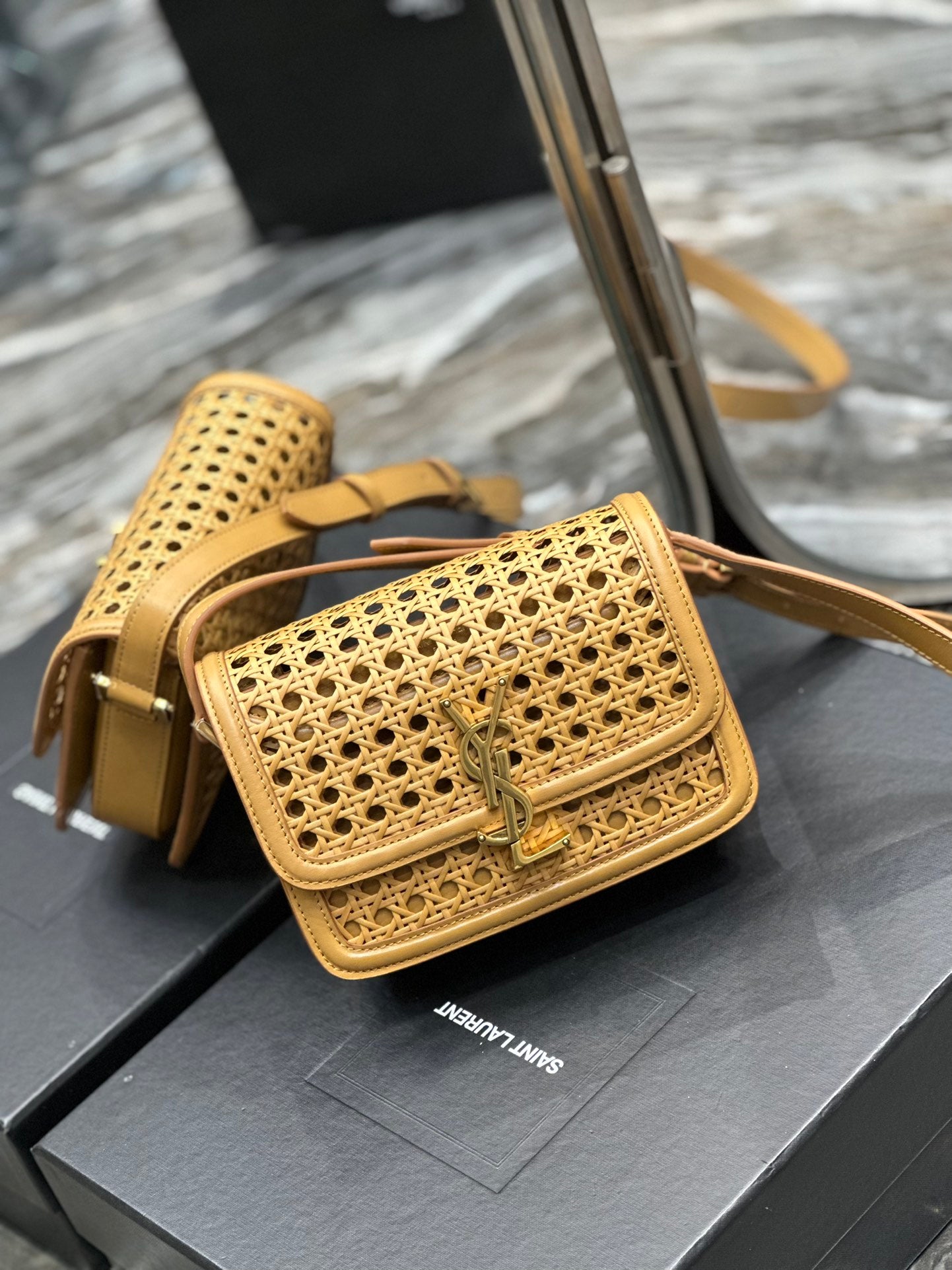Saint Laurent Small Solferino Satchel in Perforated Leather - Mustard Yellow