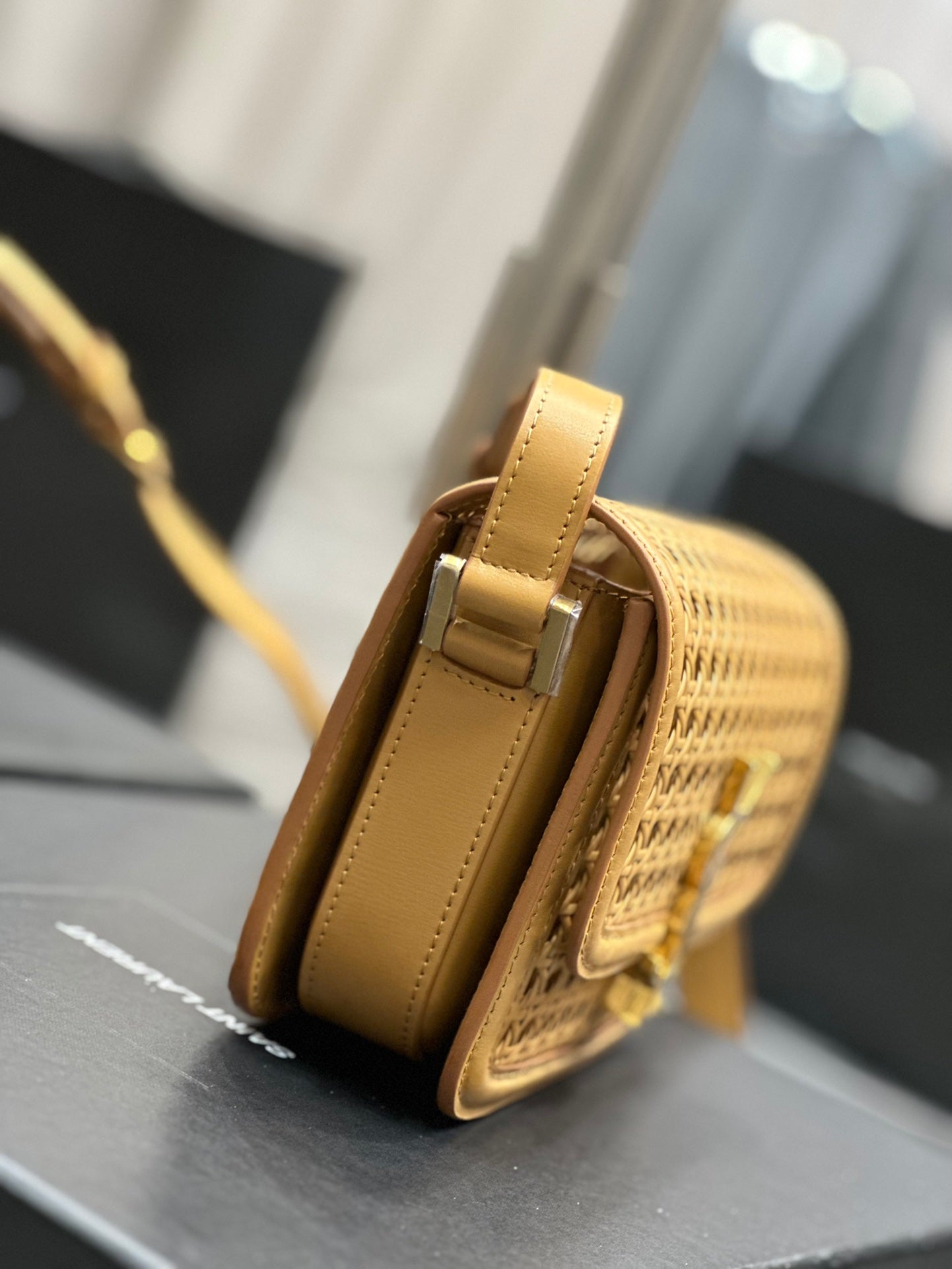 Saint Laurent Small Solferino Satchel in Perforated Leather - Mustard Yellow