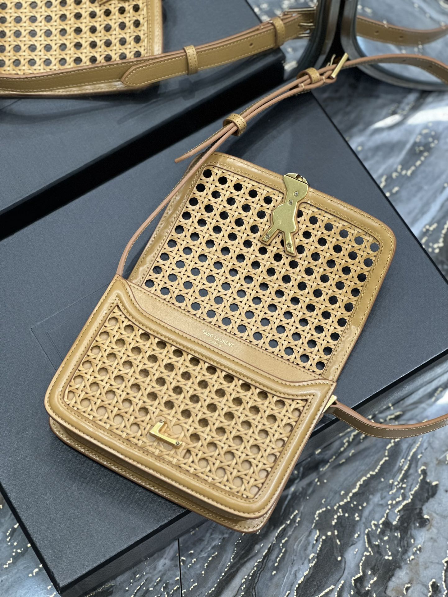 Saint Laurent Small Solferino Satchel in Perforated Leather - Mustard Yellow