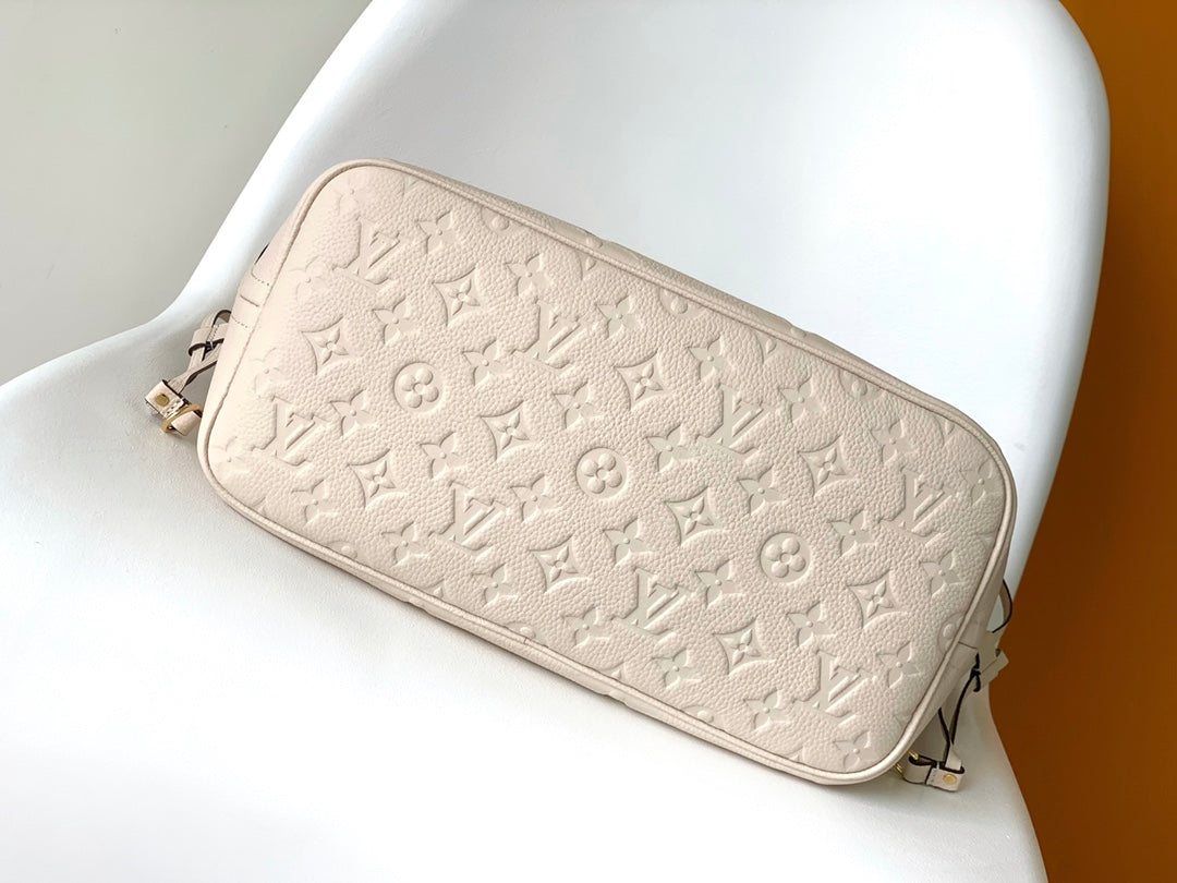 Louis Vuitton Neverfull MM Monogram Empreinte Leather Tote Bag - Beige