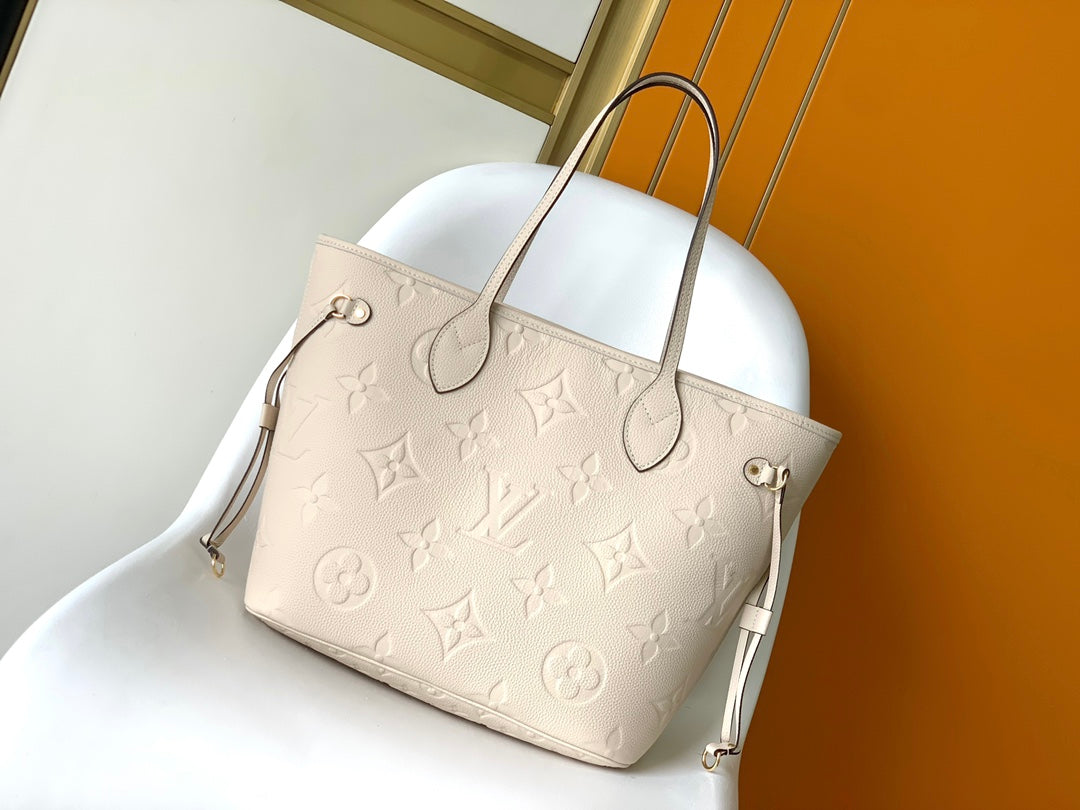 Louis Vuitton Neverfull MM Monogram Empreinte Leather Tote Bag - Beige
