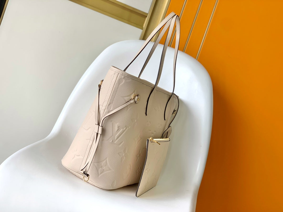 Louis Vuitton Neverfull MM Monogram Empreinte Leather Tote Bag - Beige