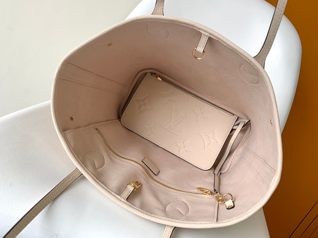 Louis Vuitton Neverfull MM Monogram Empreinte Leather Tote Bag - Beige