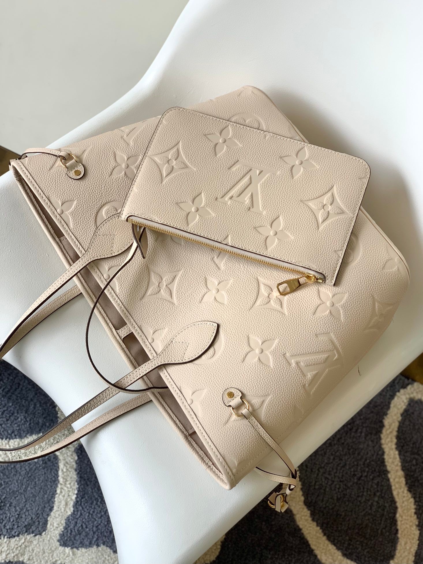 Louis Vuitton Neverfull MM Monogram Empreinte Leather Tote Bag - Beige