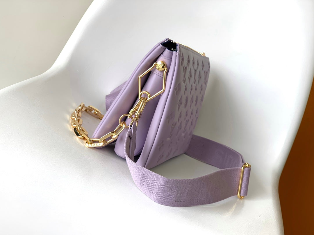 Lavender Embossed Monogram Mini Pouch with Gold Chain Strap