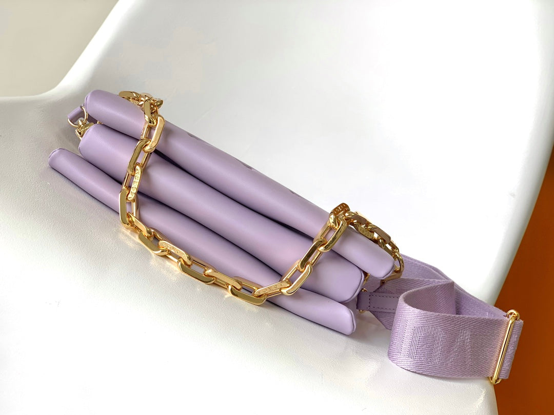 Lavender Embossed Monogram Mini Pouch with Gold Chain Strap